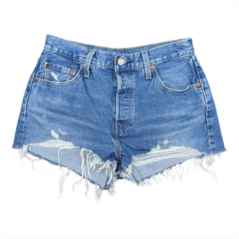 Levi’s 501 High Rise Distressed Denim Shorts Women’s 29 Oxnard Athens Button Fly